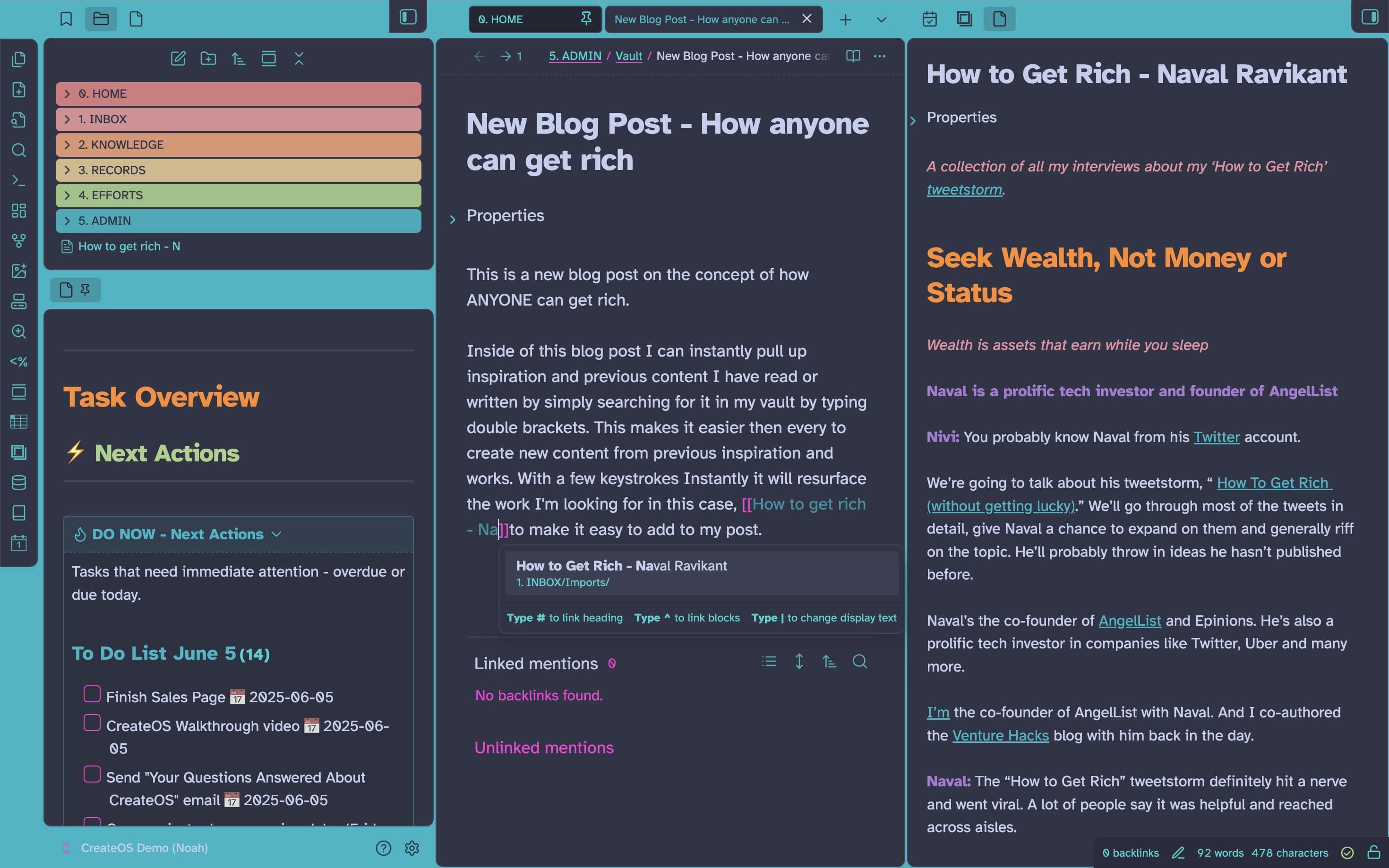 CreateOS Daily Note and Tracking