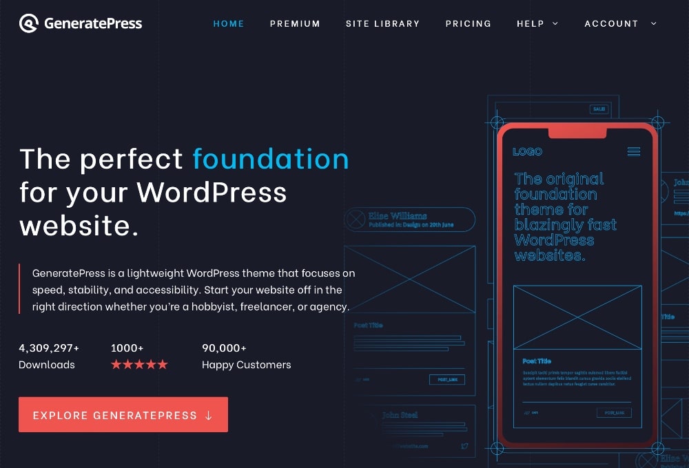 GeneratePress WordPress theme homepage screenshot