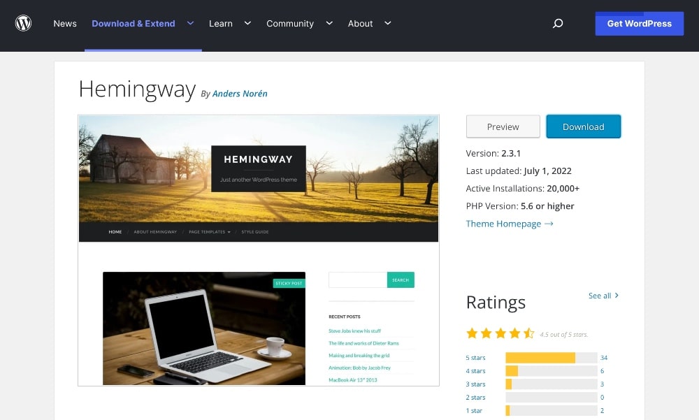 Hemingway free WordPress theme