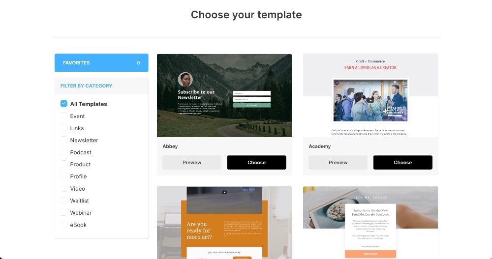 Kit landing page templates