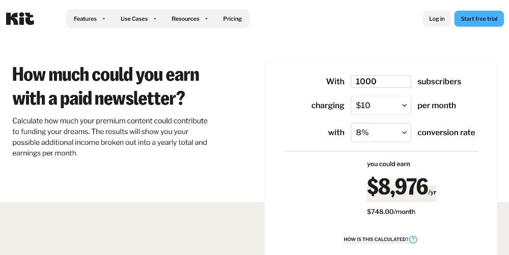 Kit paid newsletter calculator