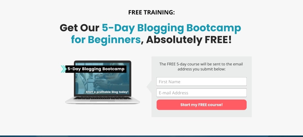 Screenshot of landing page for Create and Go blogging bootcamp