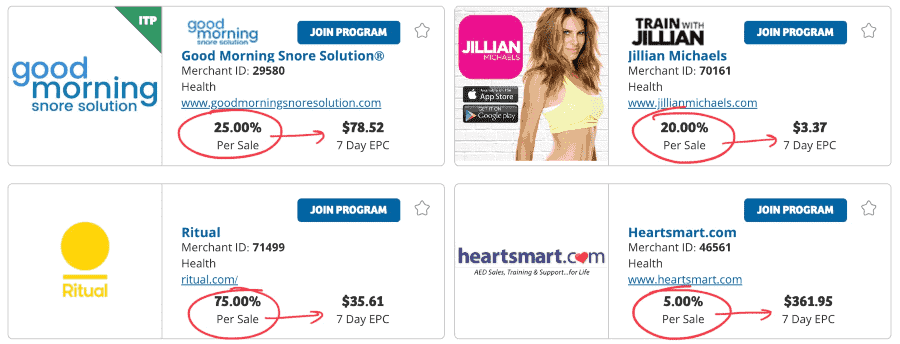 Screenshot of Shareasale affiliate program earnings