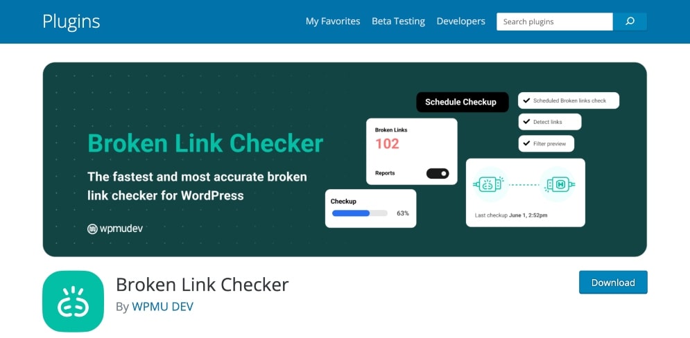 Broken link checker plugin screenshot