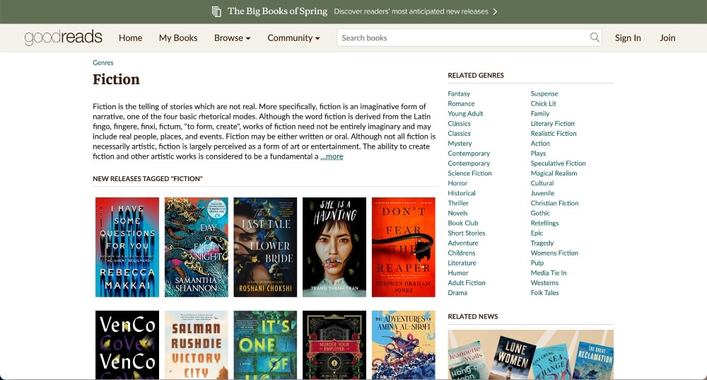 Screenshot of Goodreads homepage