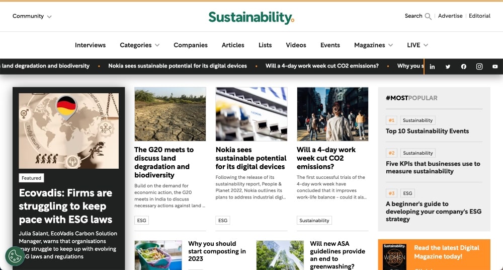 Sustainability magazine blog example