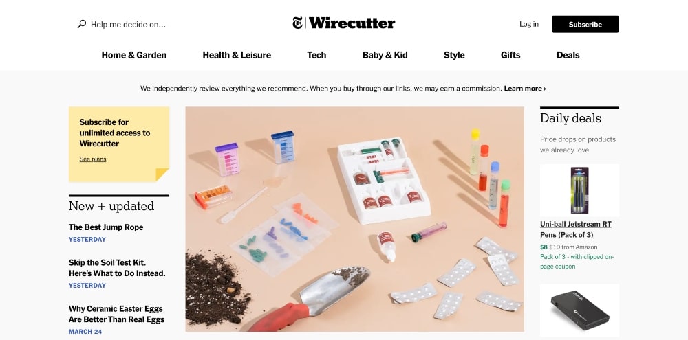 screenshot of Wirecutter homepage