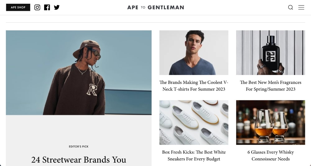 Ape to Gentlemen blog design screenshot