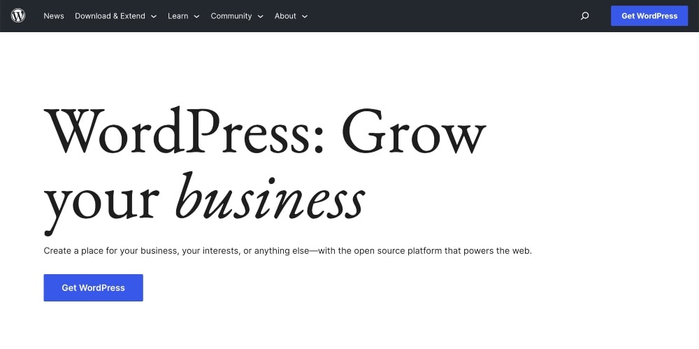 screenshot of WordPress website