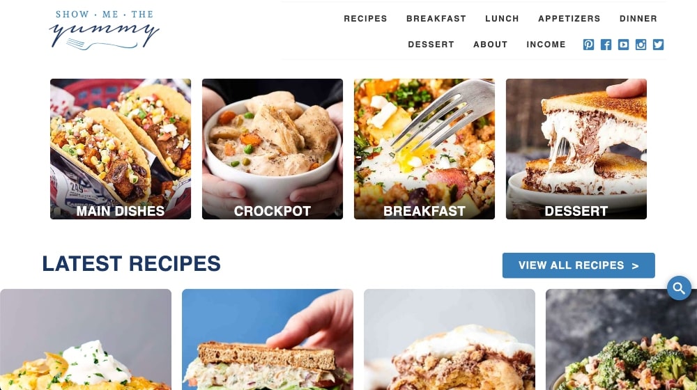 screenshot of Show Me the Yummy website