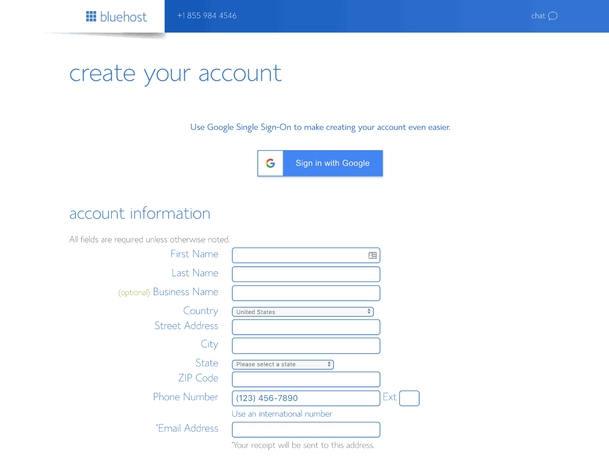create a Bluehost account