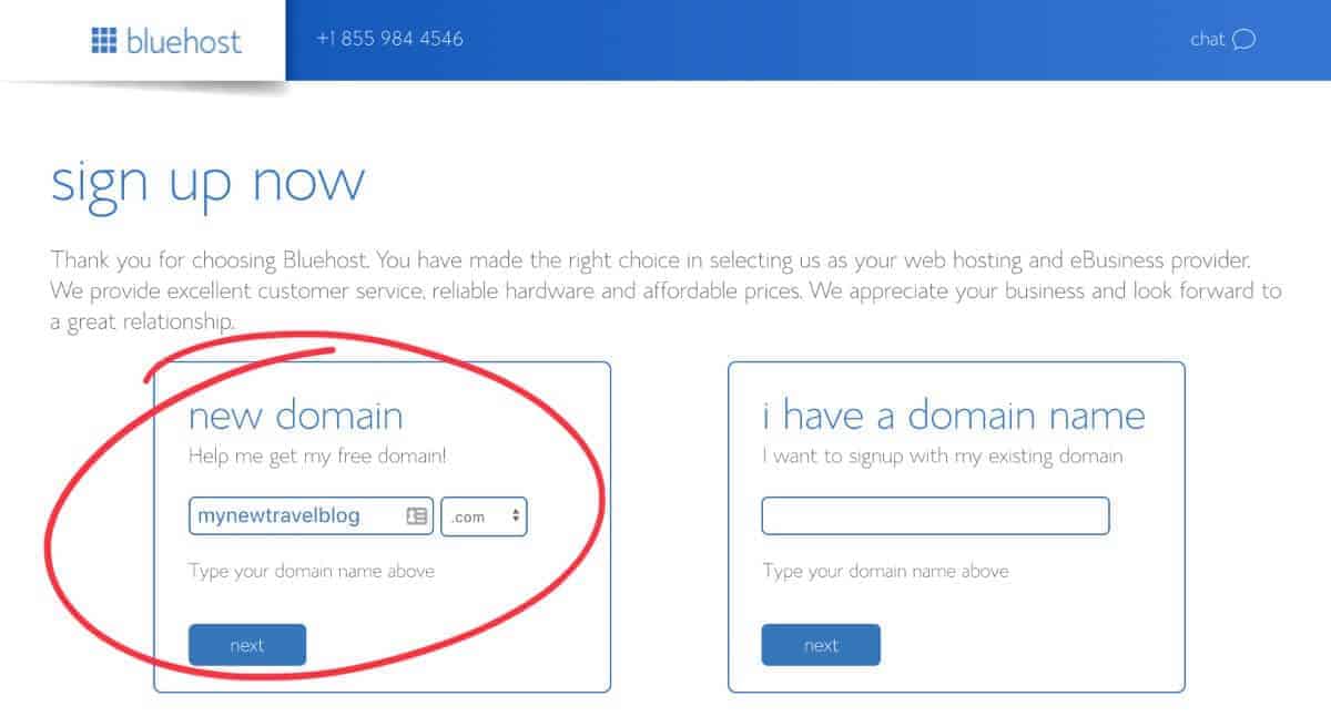 get a new domain name with Bluehost