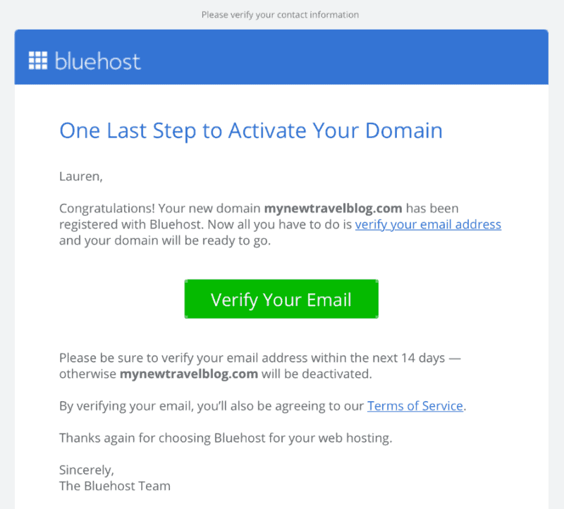 verify bluehost account 