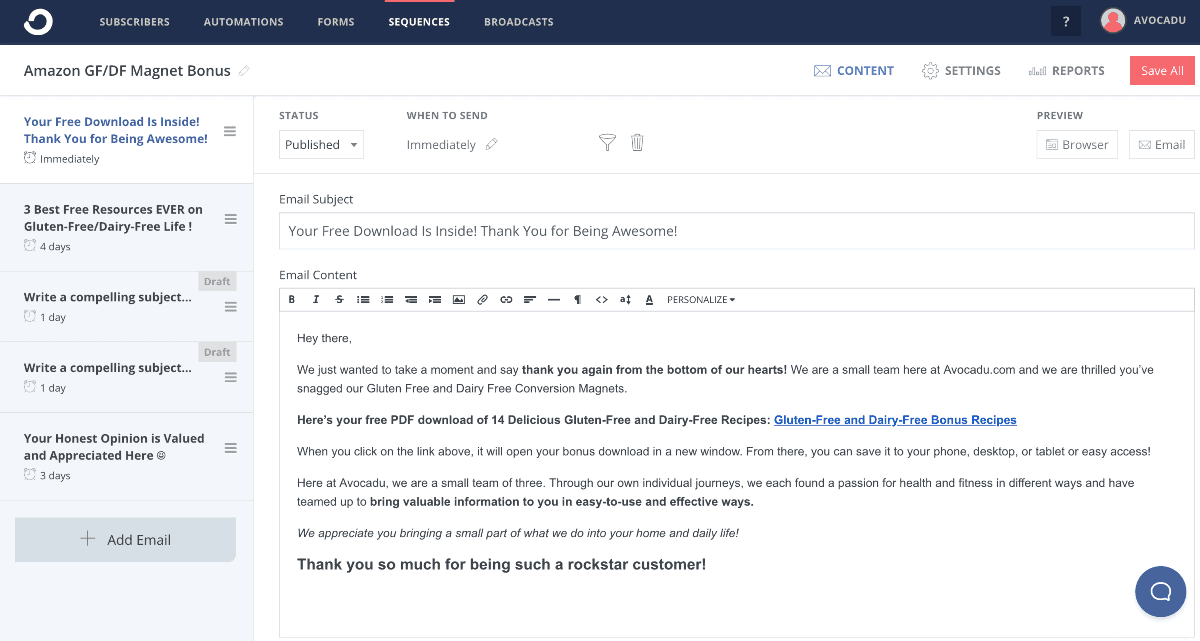 ConvertKit email sequence