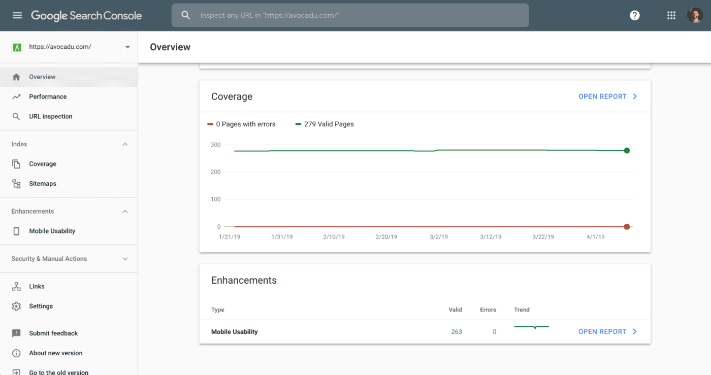 google search console coverage 