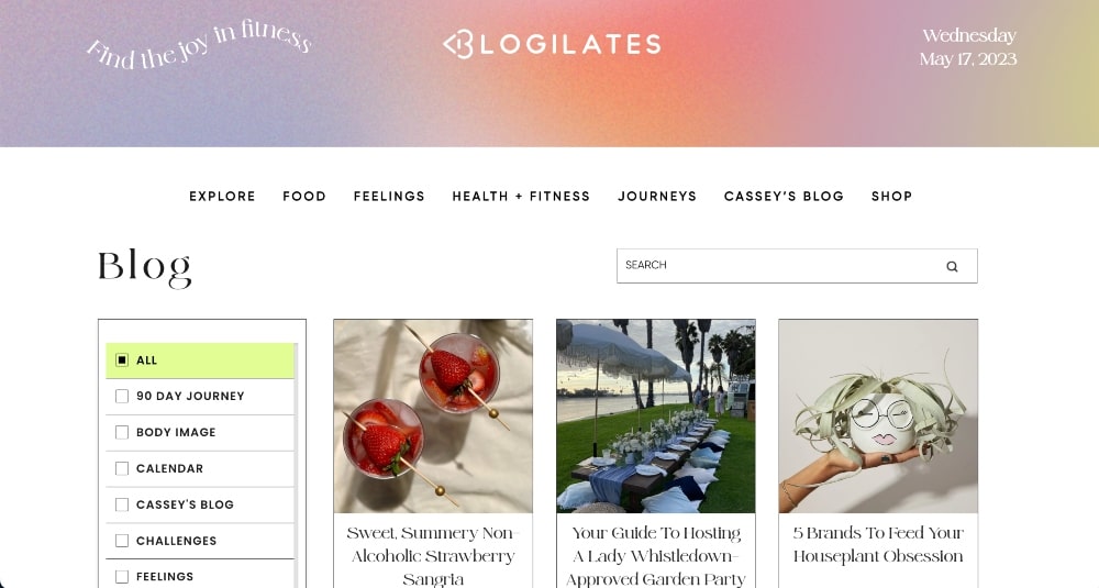Blogilates blog page screenshot