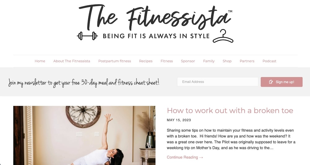 The Fitnessista blog screenshot