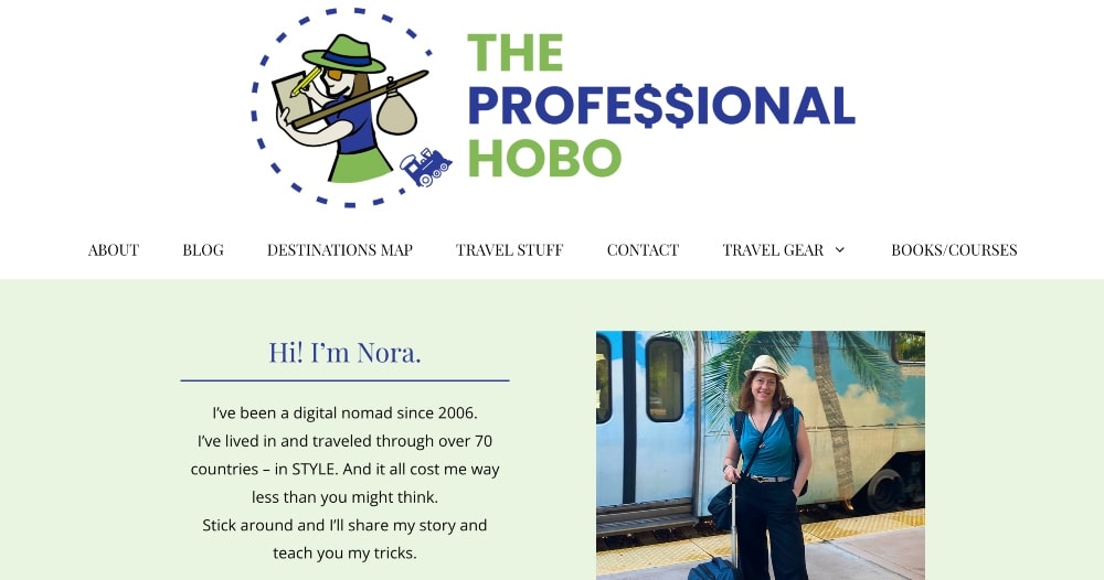 screenshot of The Professional Hobo website