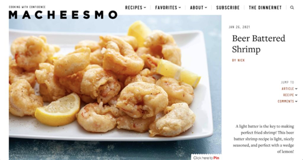 macheesmo website screenshot beer battered shrimp