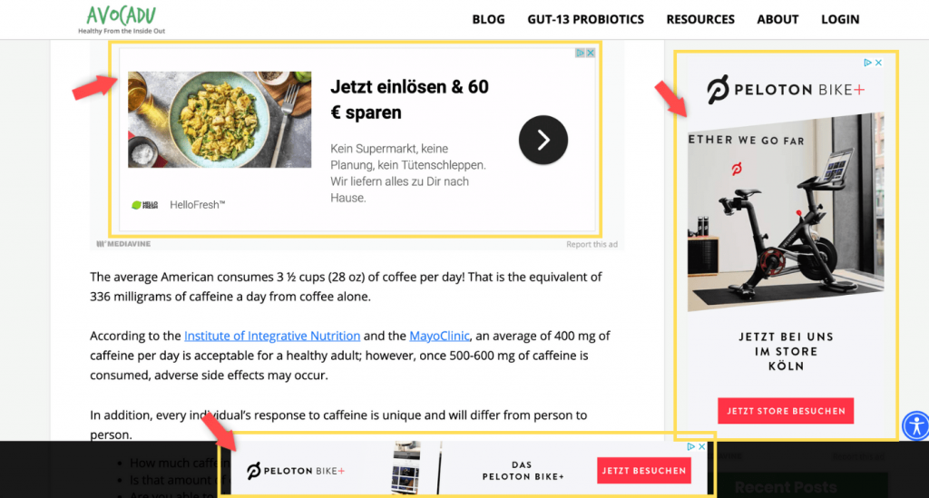 Example of a website with display ads