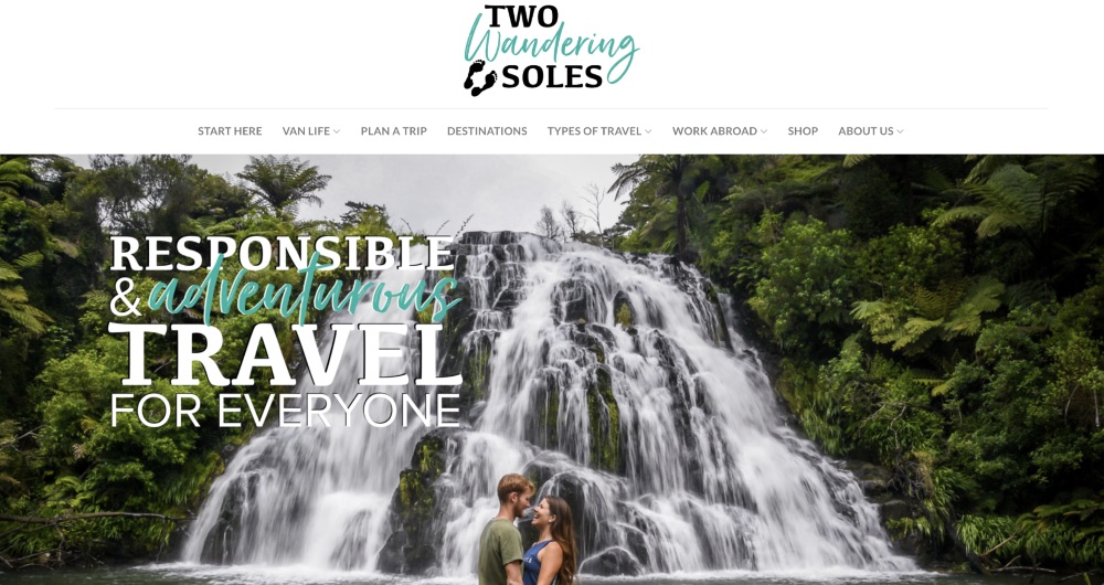 Screenshot of the homepage for Two Wandering Soles blog