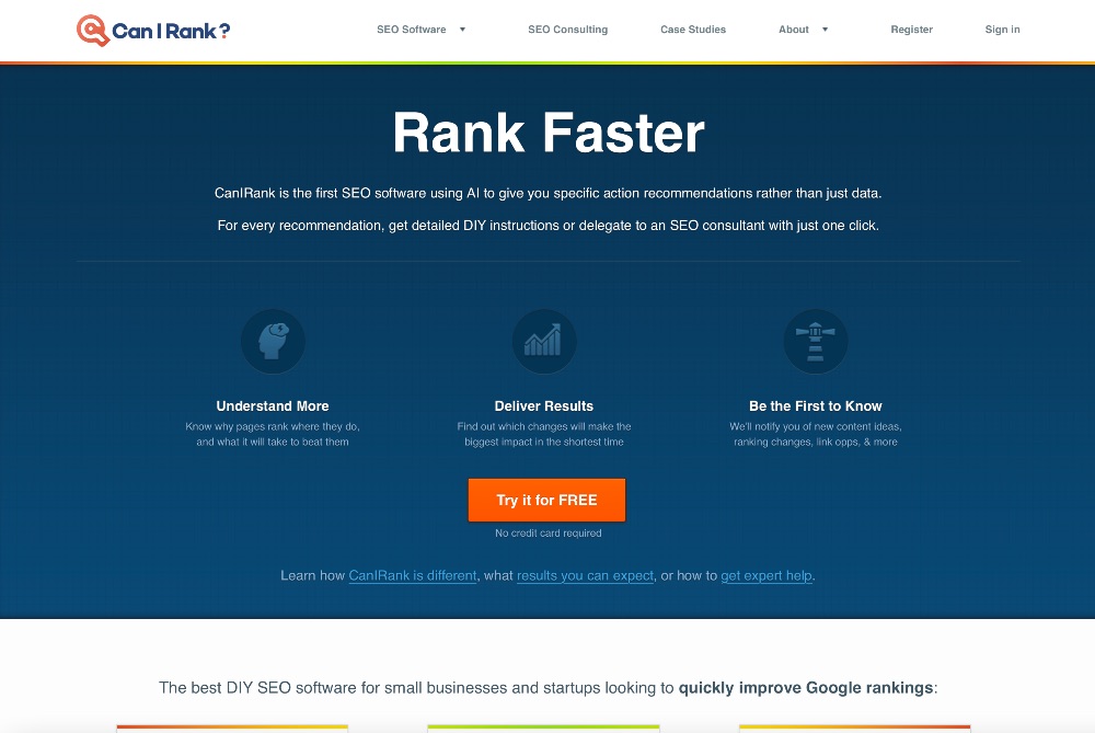 Screenshot from CanIRank home page
