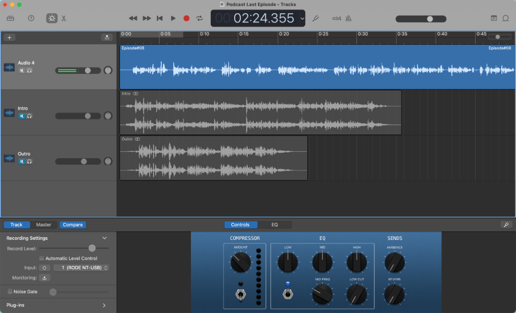  garageband podcast editing screenshot