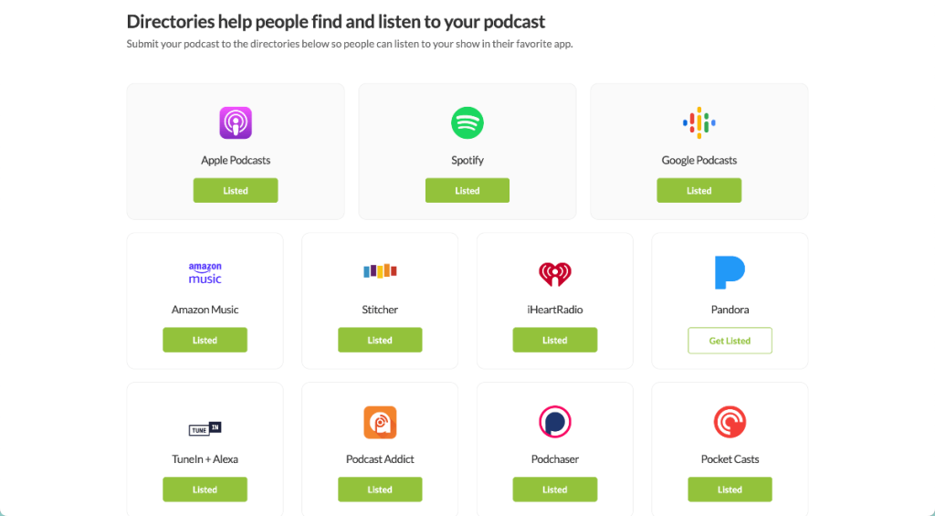 podcast directory listings screenshot
