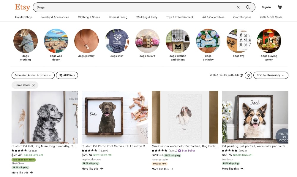 etsy ecommerce shop screenshot