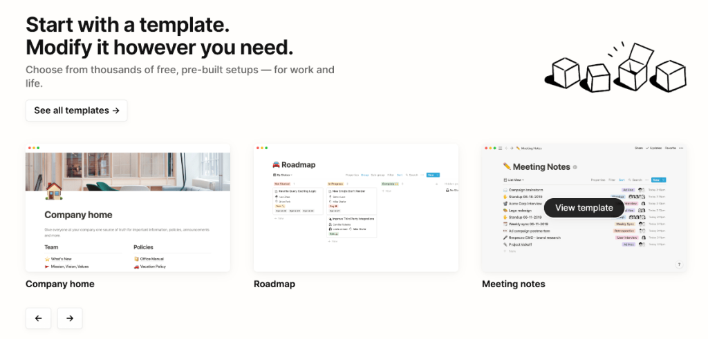 Notion page templates