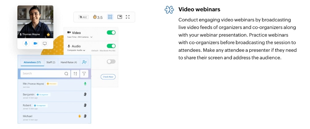 zohomeetings video webinars