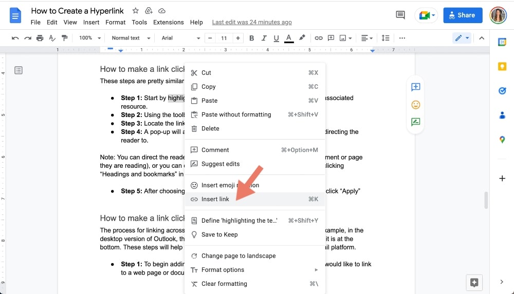 alternative way to add link to Google docs