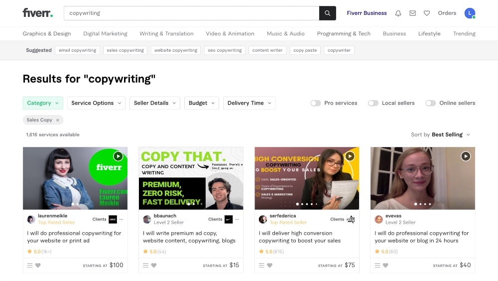 copywriting jobs on fiverr