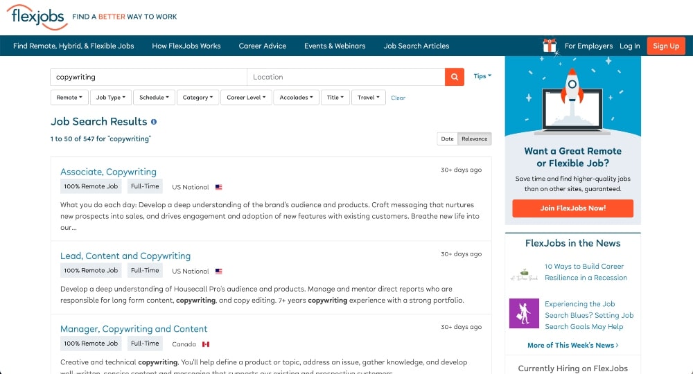 copywriting jobs on flexjobs
