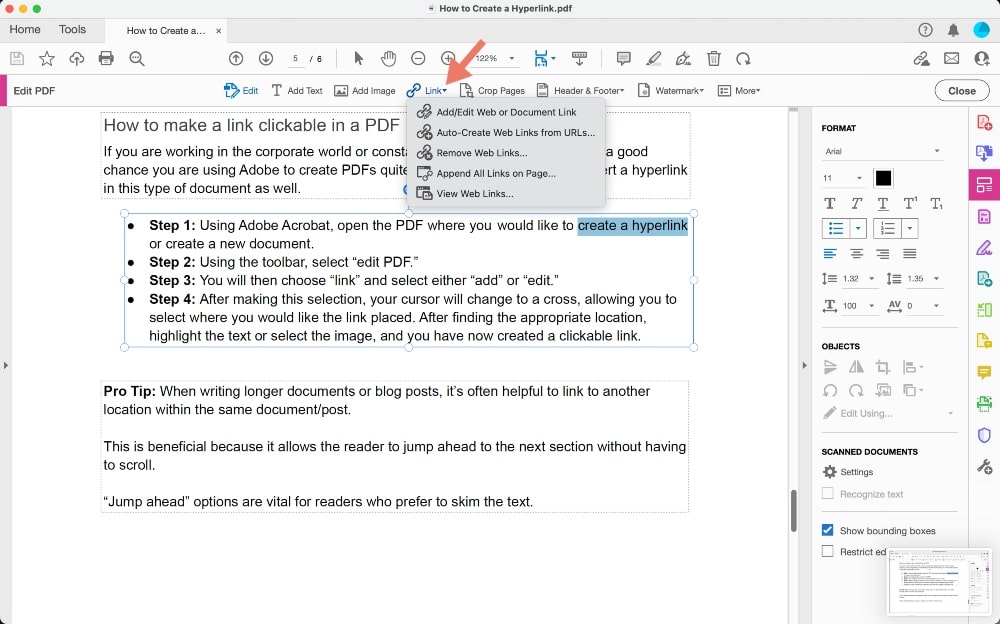 create a hyperlink in a PDF