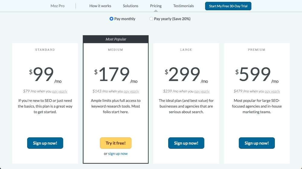 Moz Pro Pricing Plans