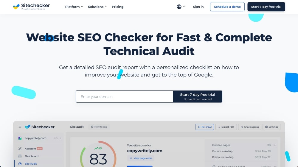 Sitechecker SEO rank checker tool
