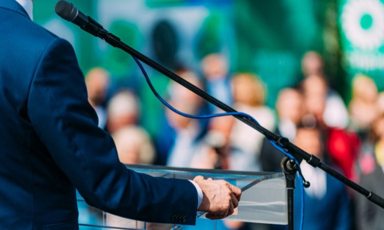 politician giving a speech