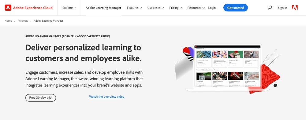 Adobe Learning Management website