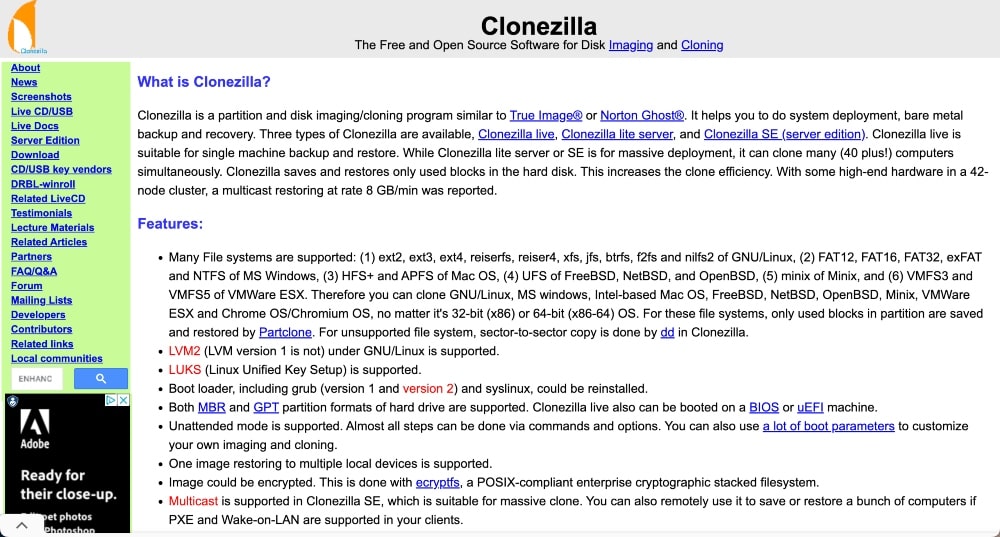 Clonezilla website
