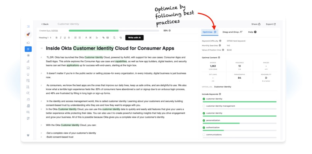 Growthbar user interface