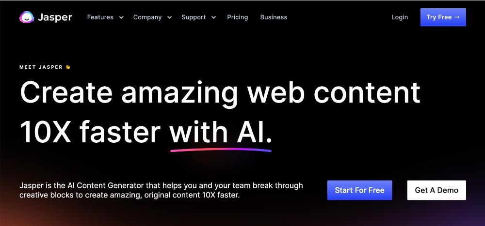 Jasper AI writer homepage screenshot