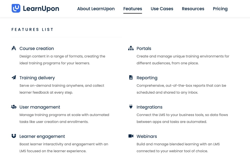 LearnUpon LMS features