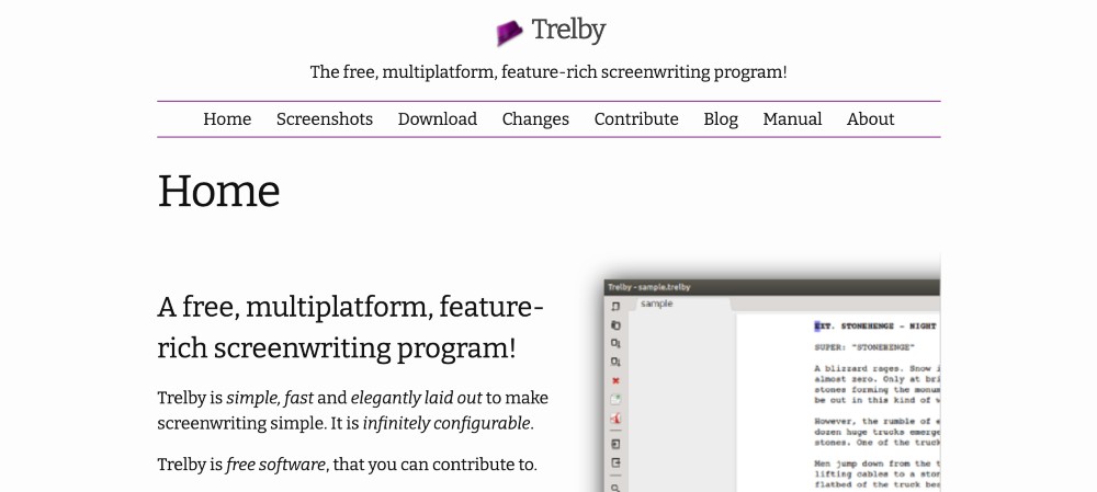 Trelby free software for screenwriting