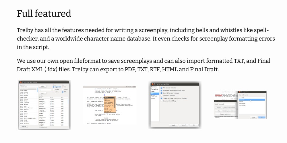 Trelby key features