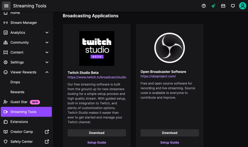 Twitch streaming options