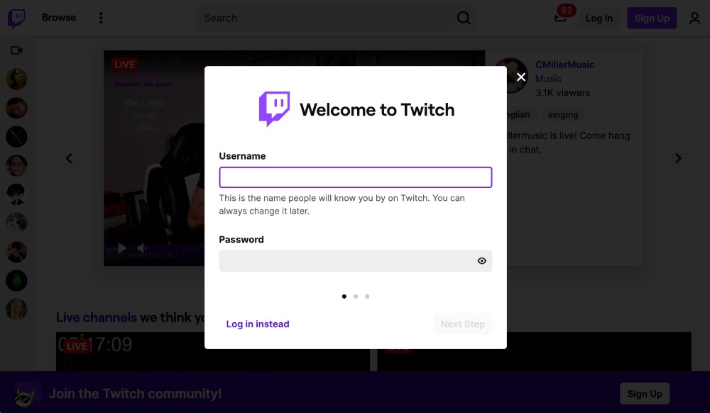 create a new Twitch account