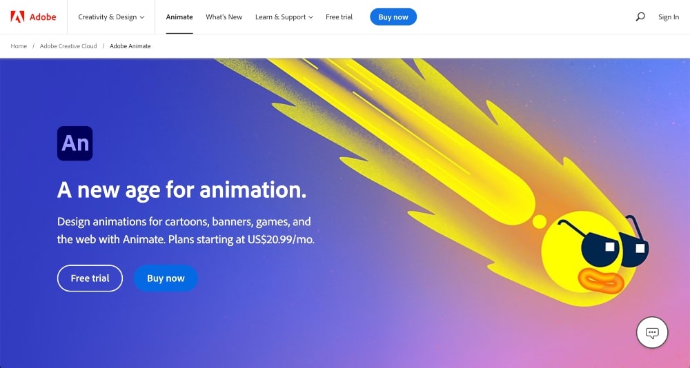 Adobe Animate website