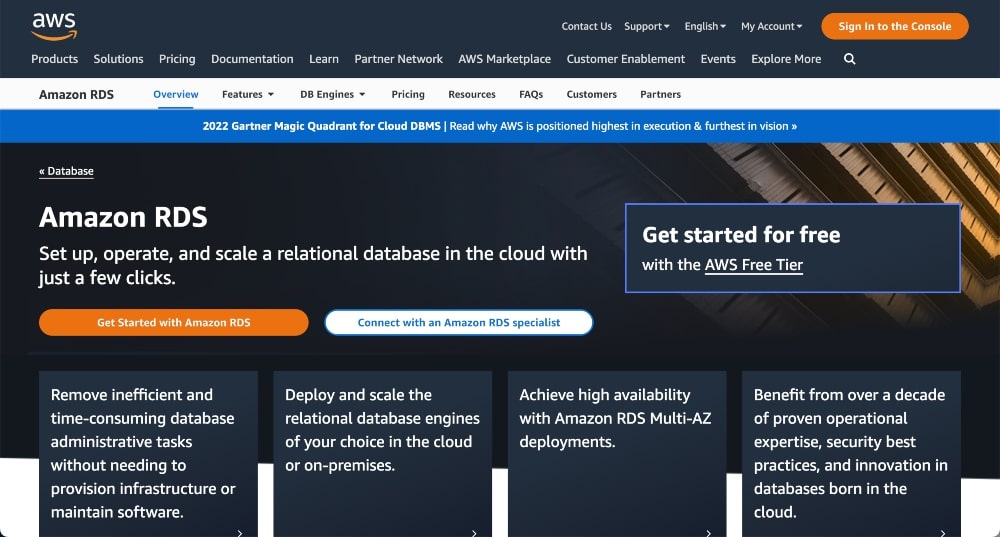 Amazon RDS website