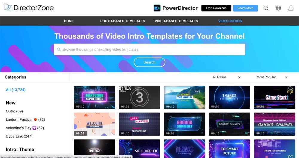 Cyberlink PowerDirector video templates
